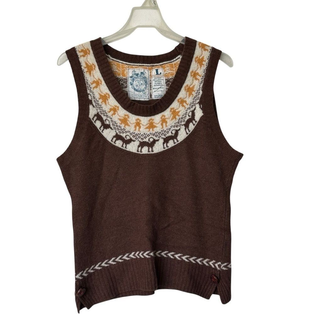 VTG Trovata Sweater Vest L fair isle Wool cashmere brown